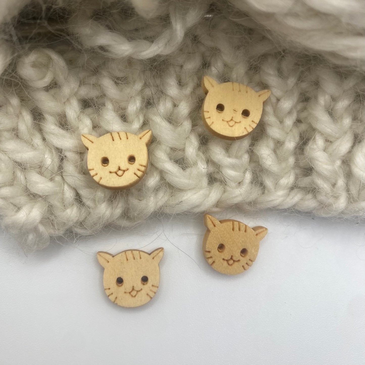 Wooden Cat Buttons set of 4