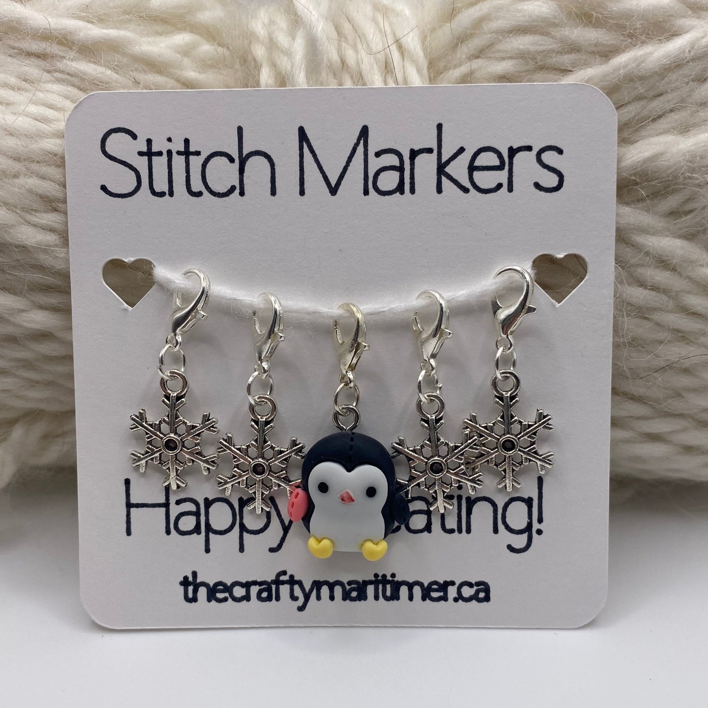Penguin and Snowflake Stitch Markers set of 5