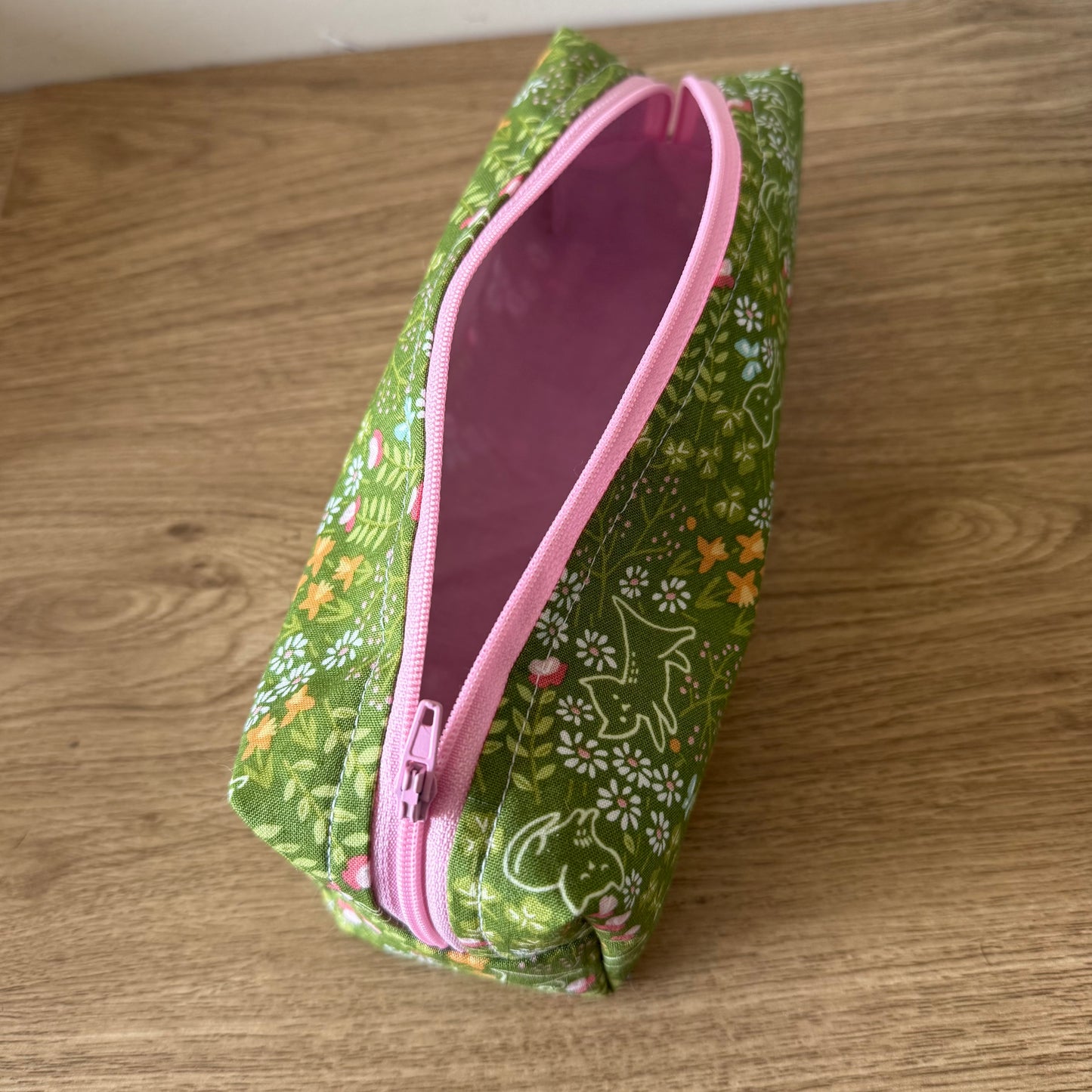 Pink and Green Kitty Floral Pencil Case