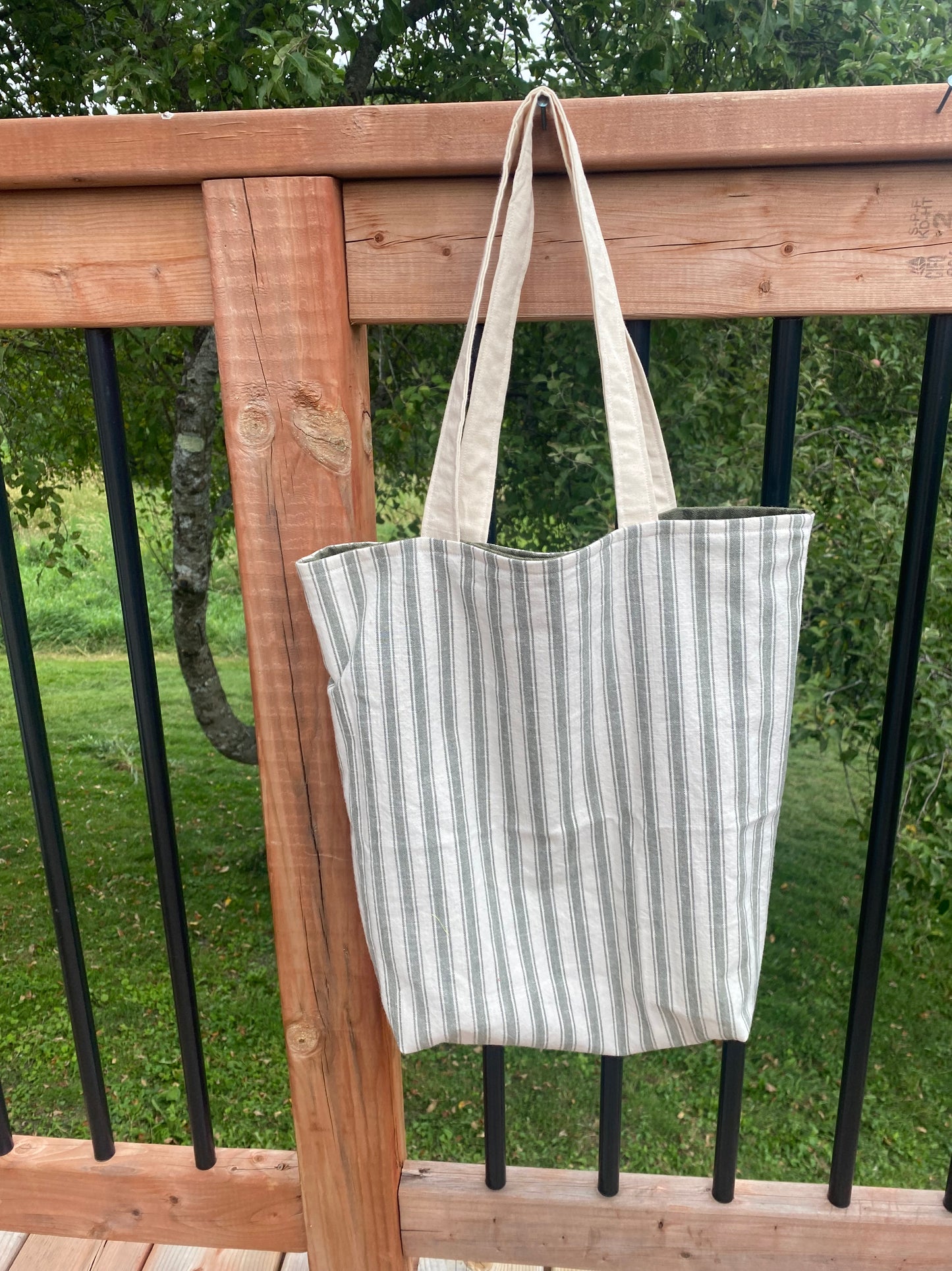Olive Green Striped Tote