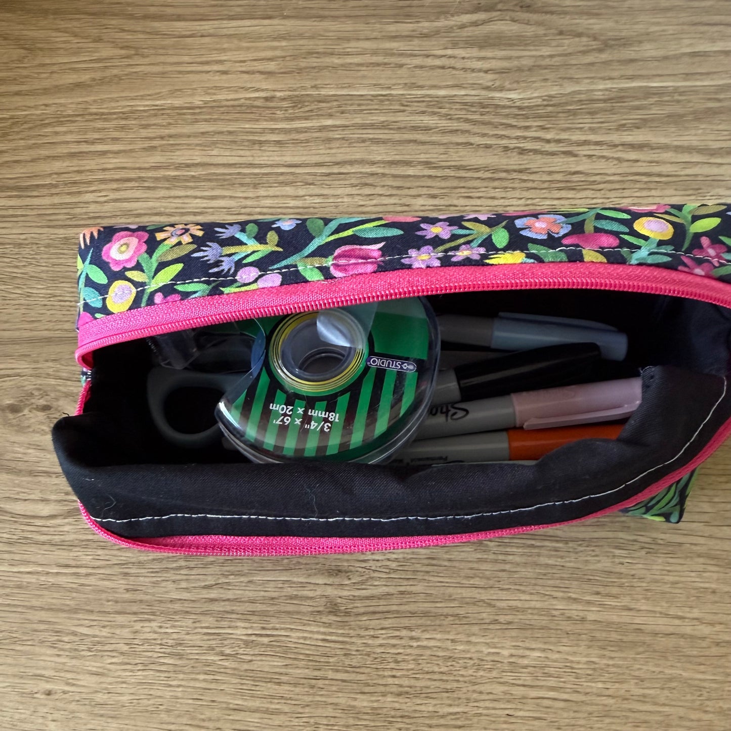 Black Floral Pencil Case