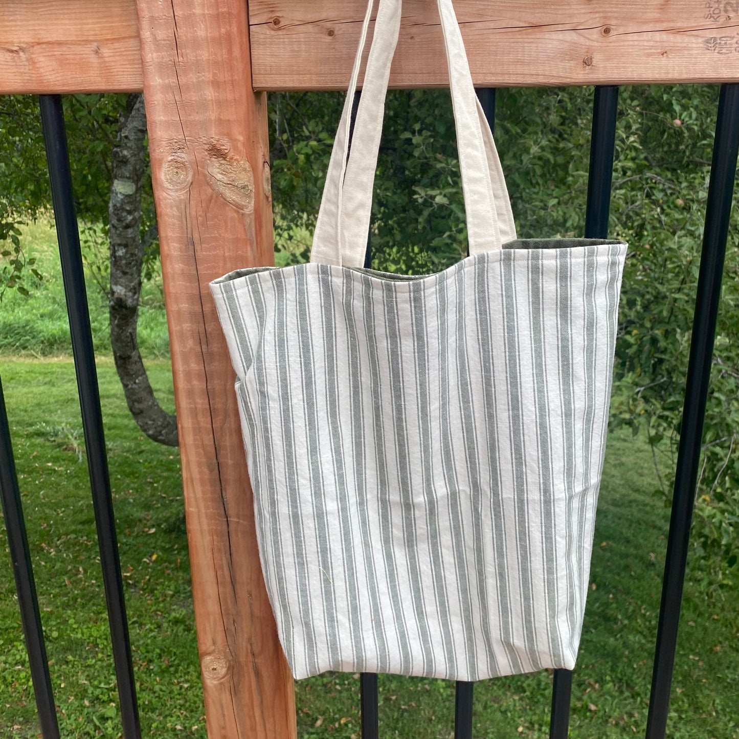 Olive Green Striped Tote