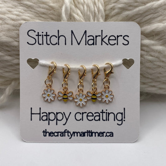 Gold Bee and Daisy Stitch Markers Set of 5