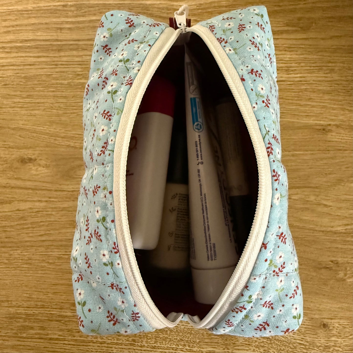 Quilted Blue Floral Toiletry Bag