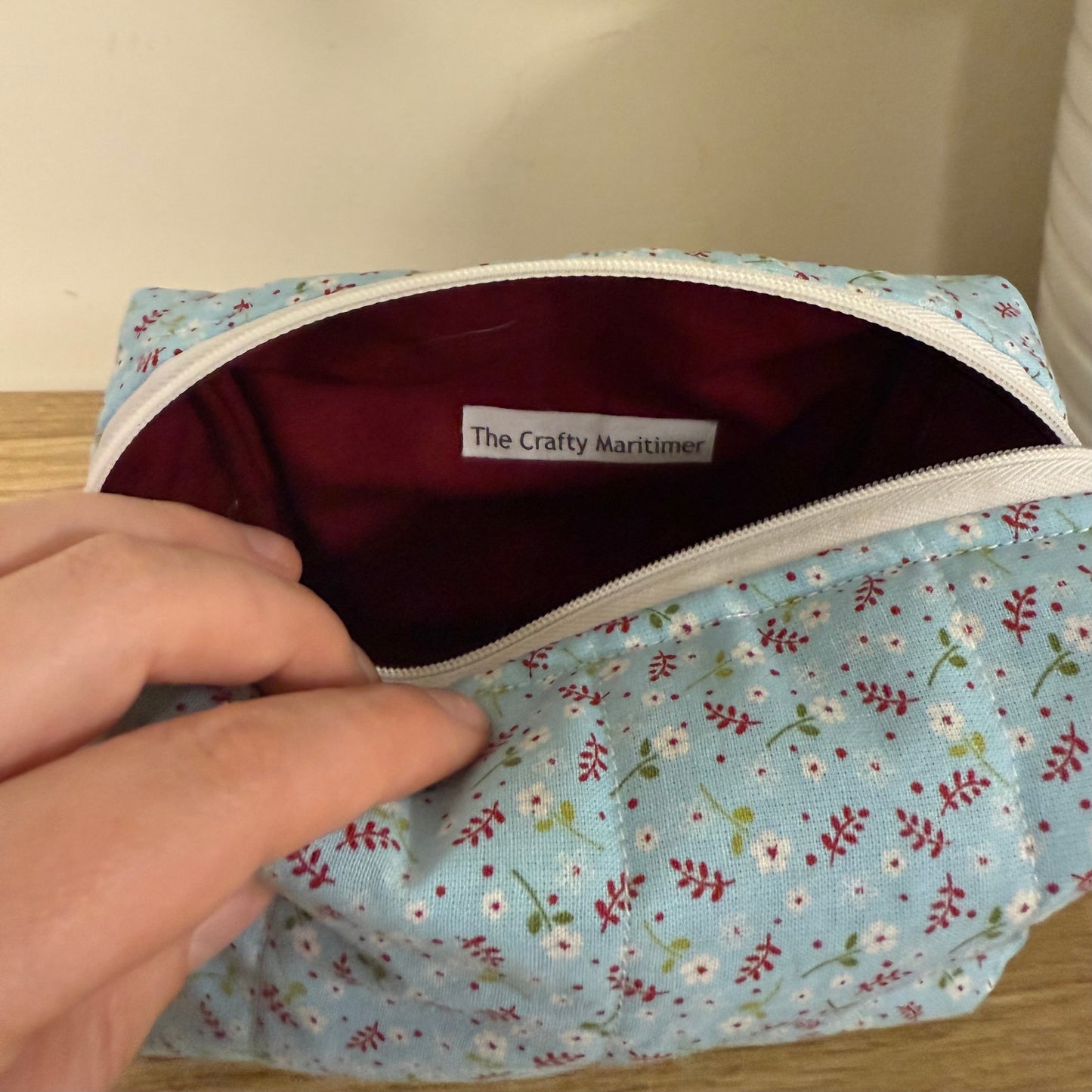 Quilted Blue Floral Toiletry Bag