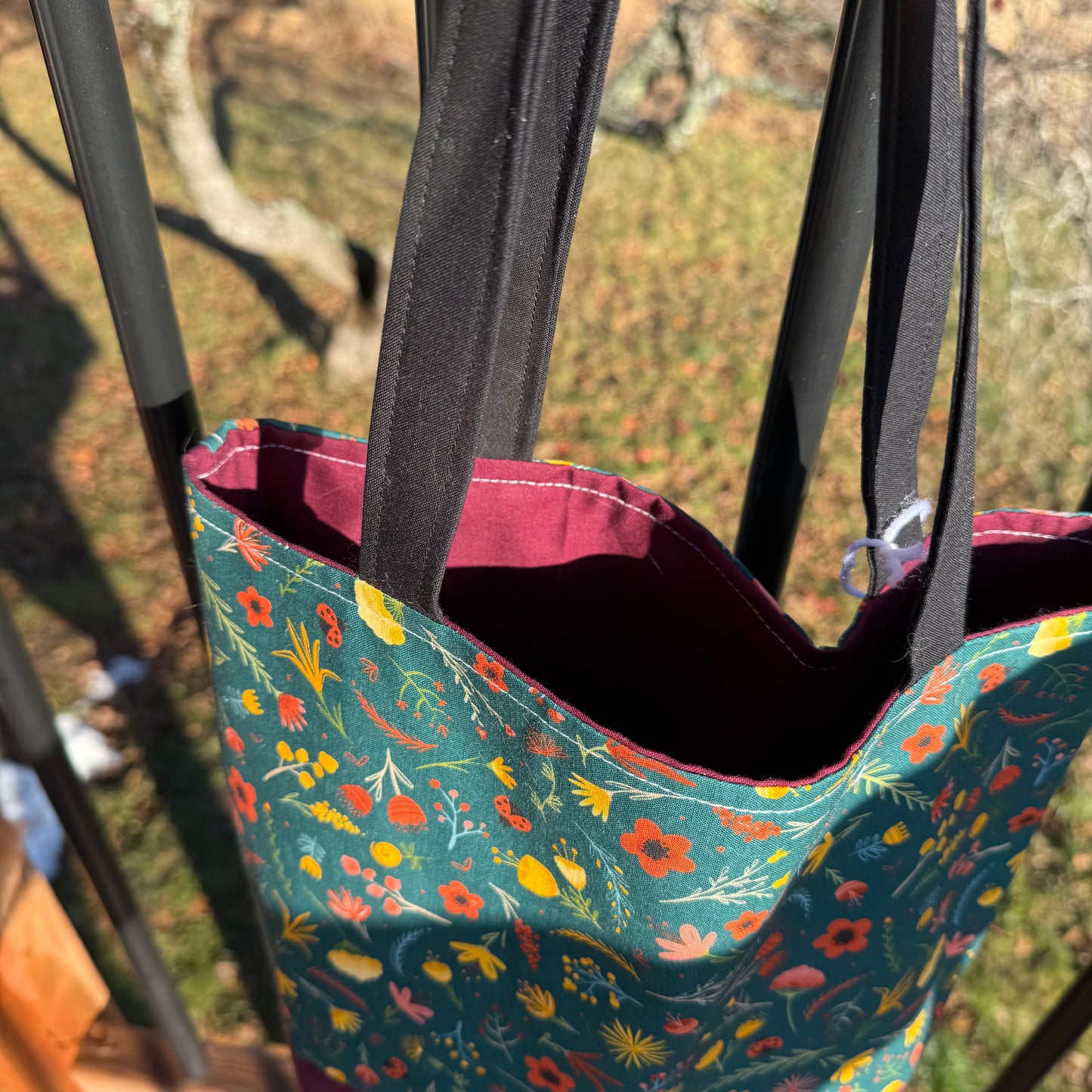 Dark Floral with Black Handle Tote Bag