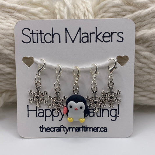 Penguin and Snowflake Stitch Markers set of 5