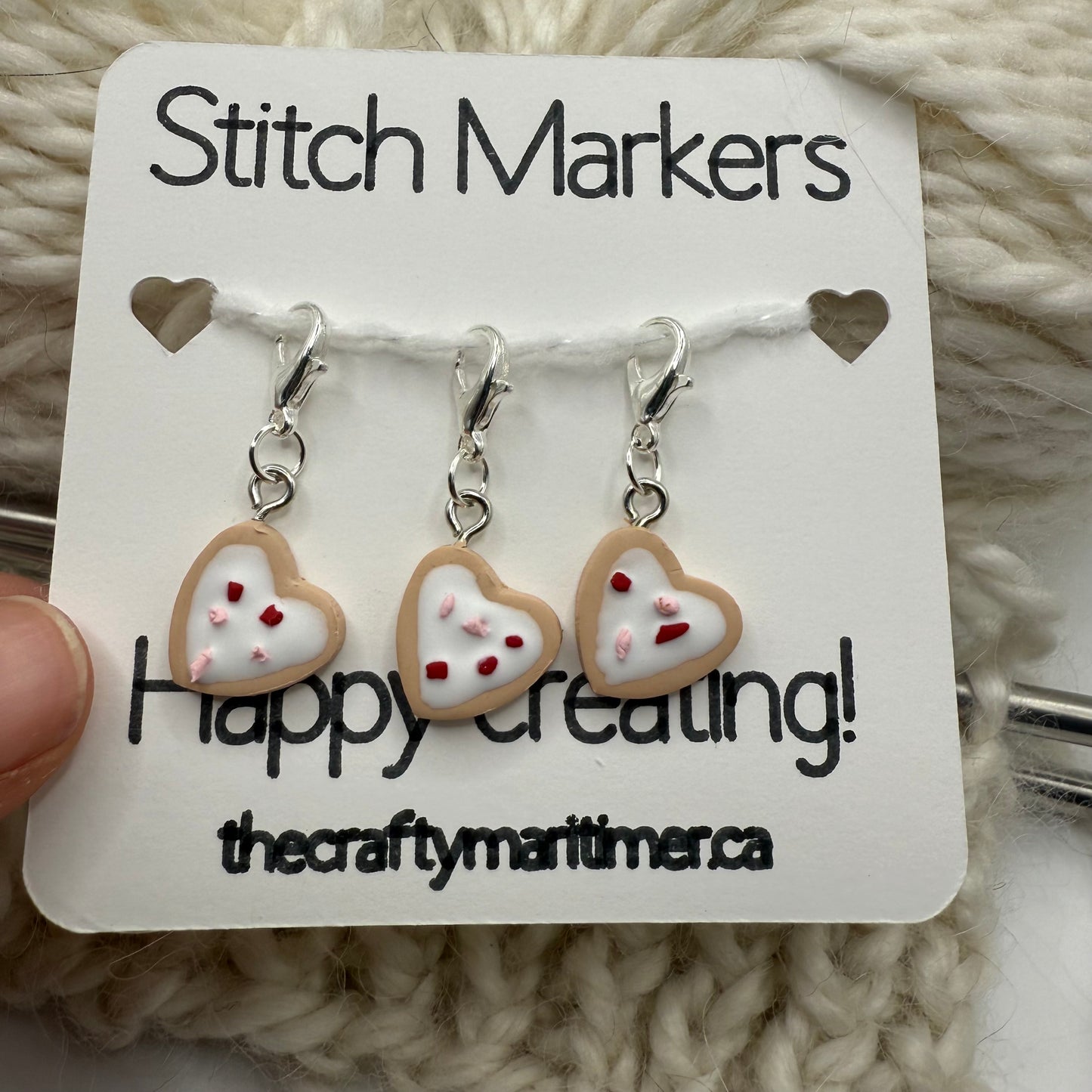 Handmade Valentine's Sugar Cookie Stitch Markers/Progress Keepers