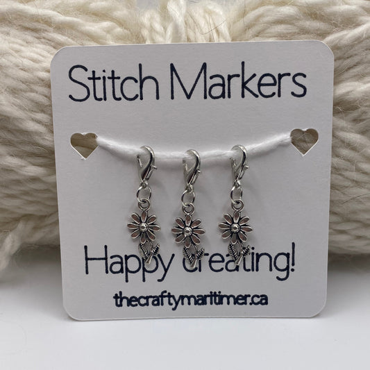 Silver Flower Stitch Marker set of 3