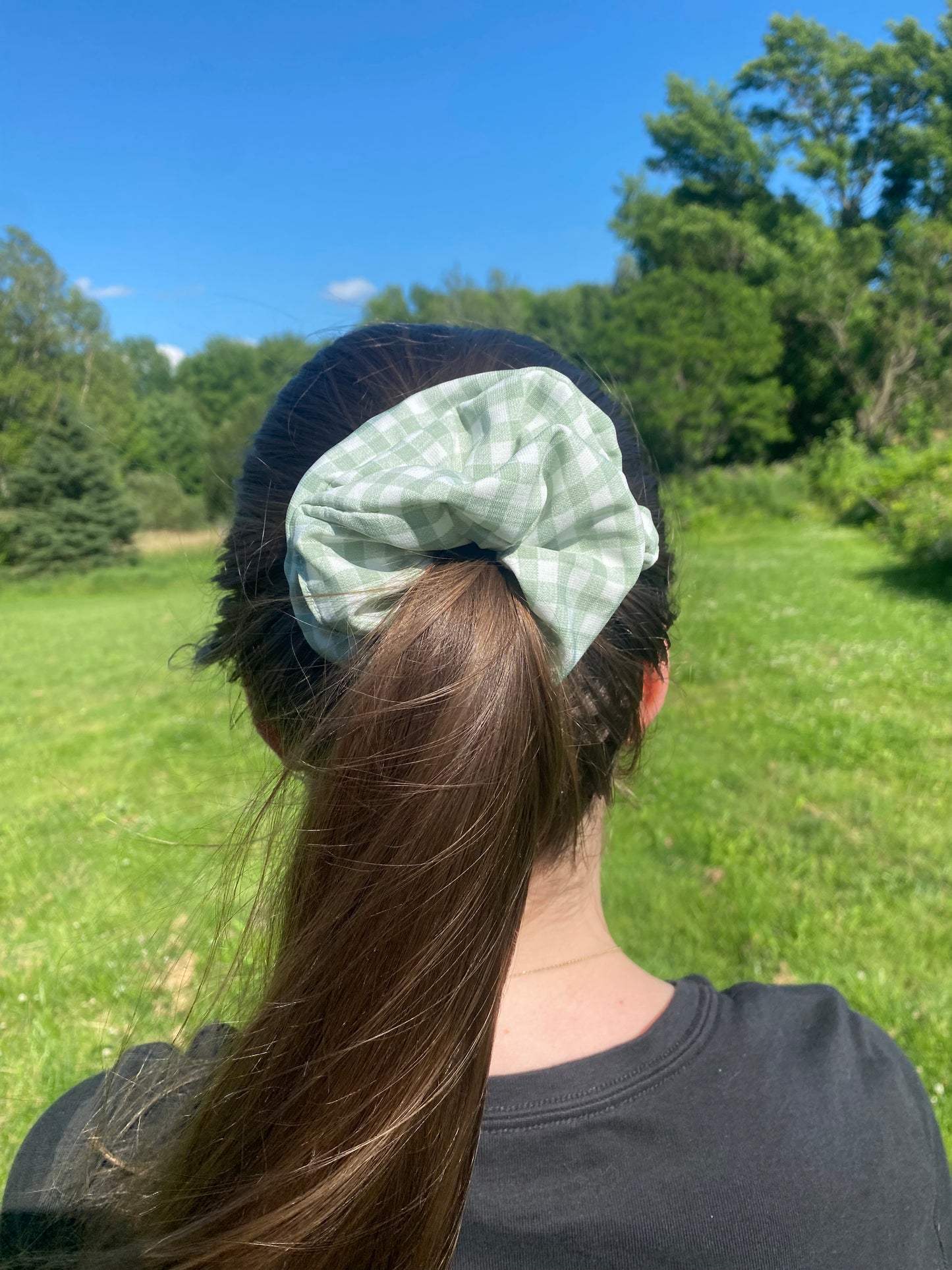 Green Gingham Scrunchie
