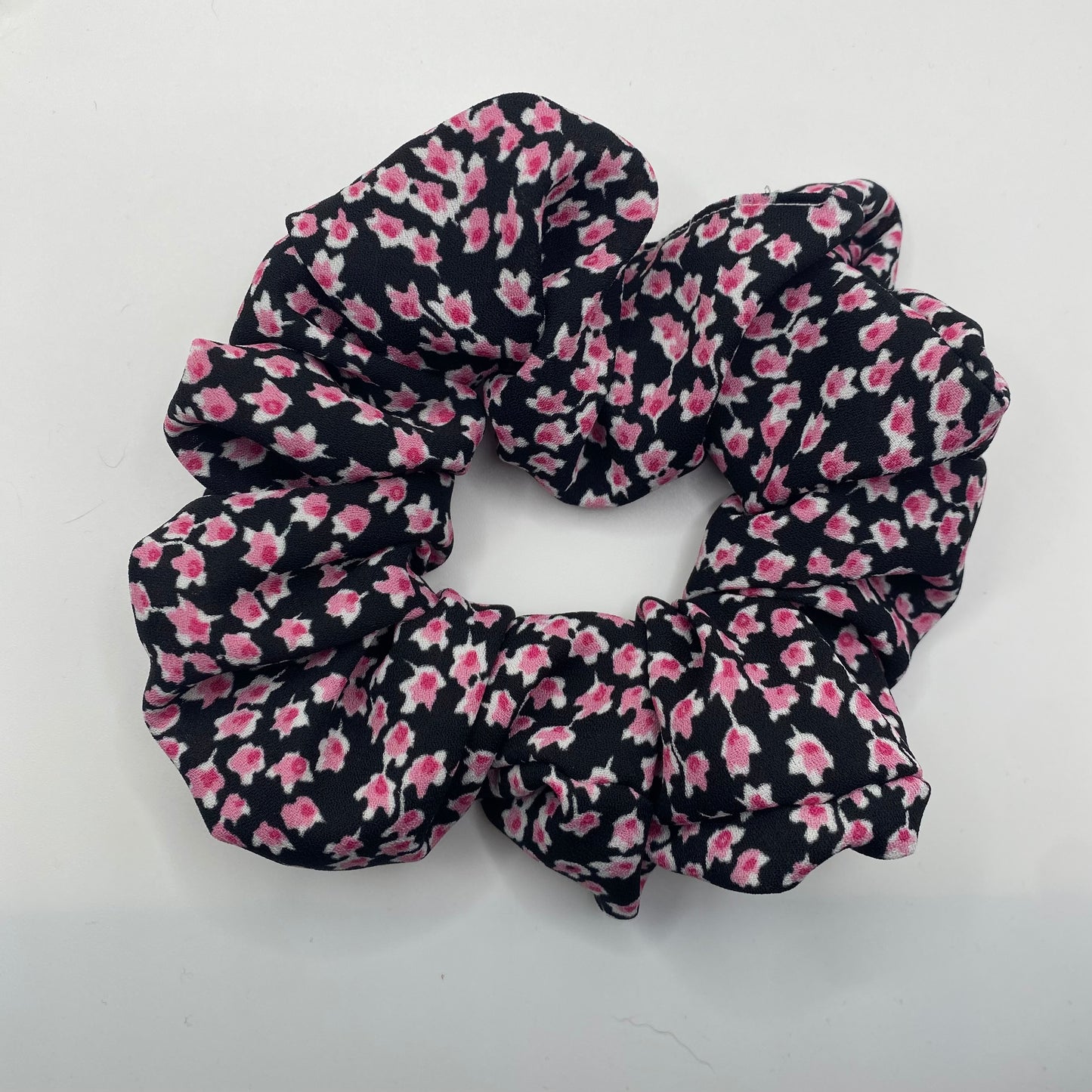 Black and Pink Floral Scrunchie