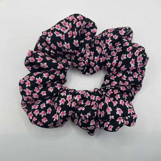 Black and Pink Floral Scrunchie