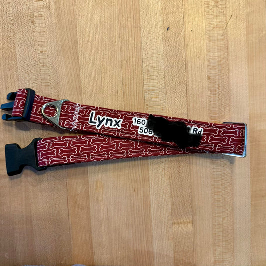 Personalized Red Bones Dog Collar