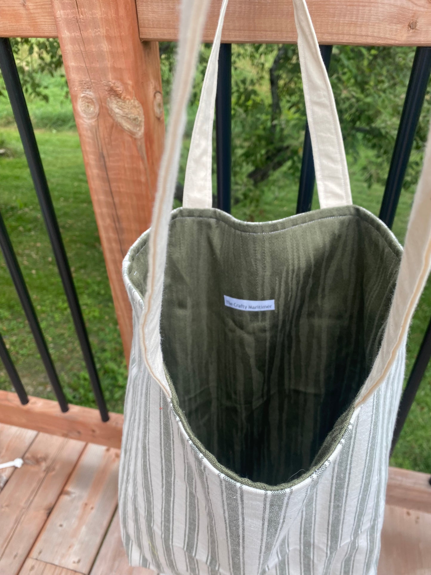 Olive Green Striped Tote