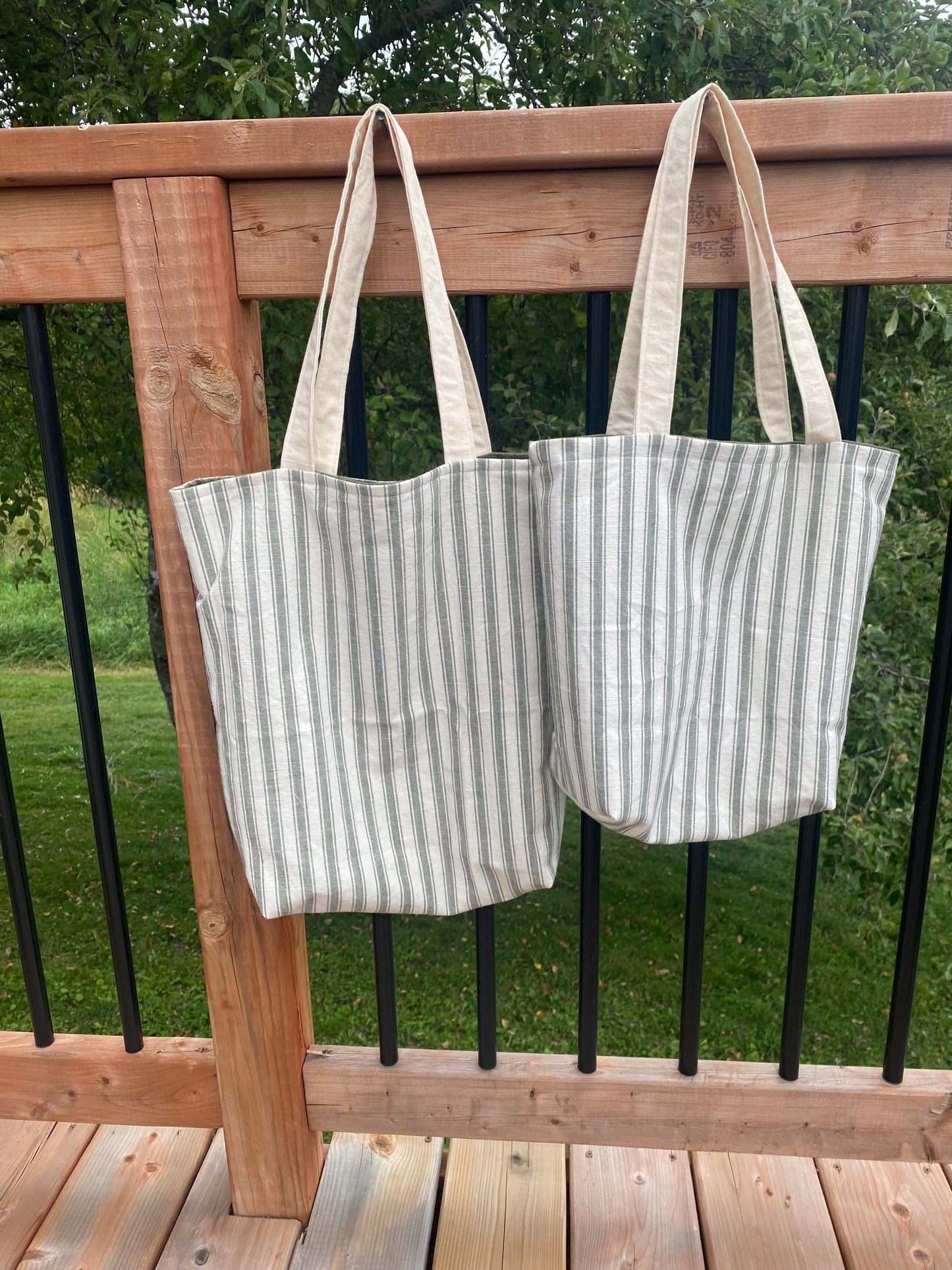 Olive Green Striped Tote