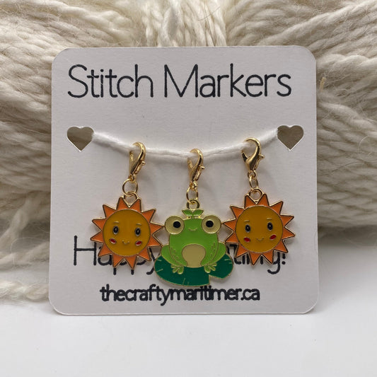 Sun and Frog Stitch Marker set of 3
