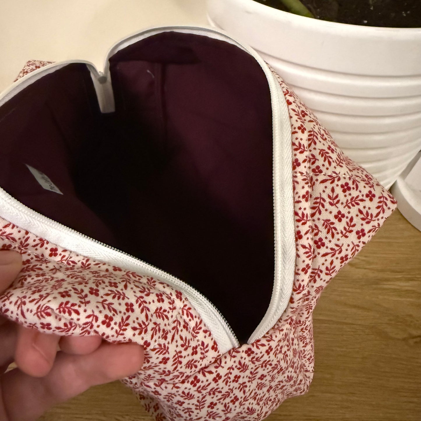 Quilted Red Floral Toiletry Bag